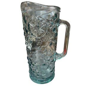 VTG pressed glass aqua teal embossed citrus pitcher SKU 9665